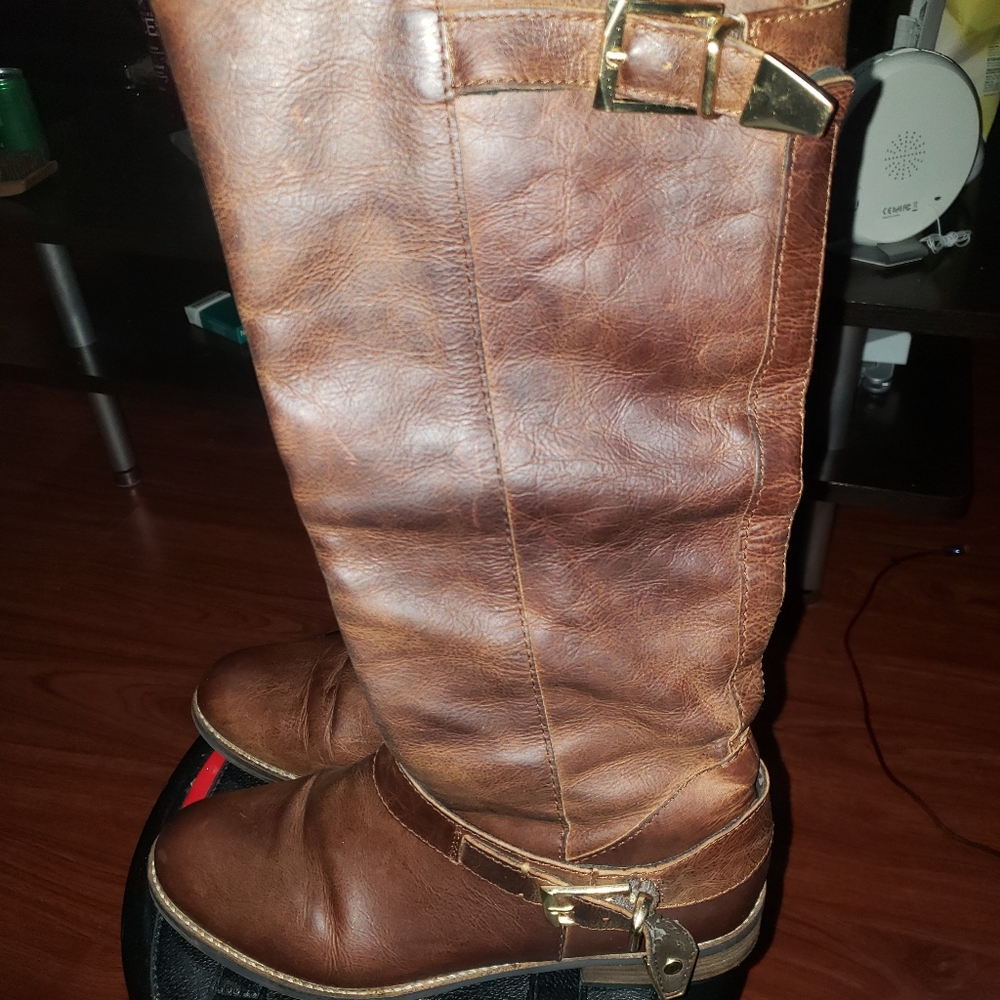 WOMENS Steve Madden  BROWN LEATHER HEEL BOOT SIZE 9